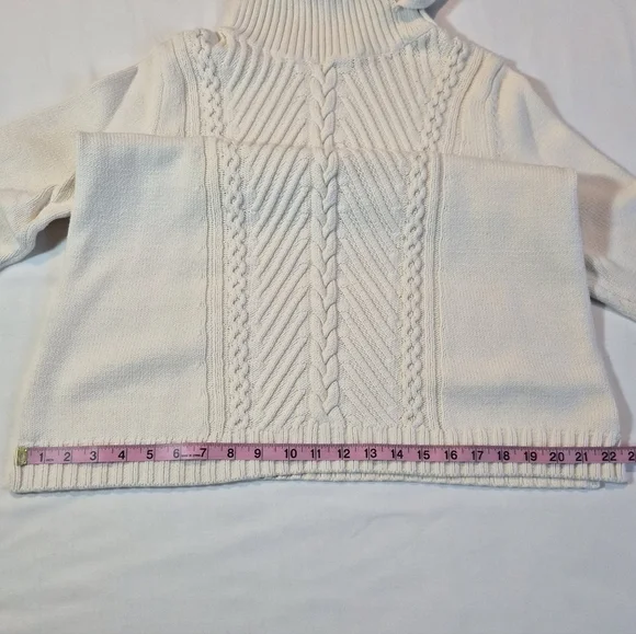 Talbot's Cream Cable Knit Turtleneck Sweater 100% Cotton - Picture 4 of 8